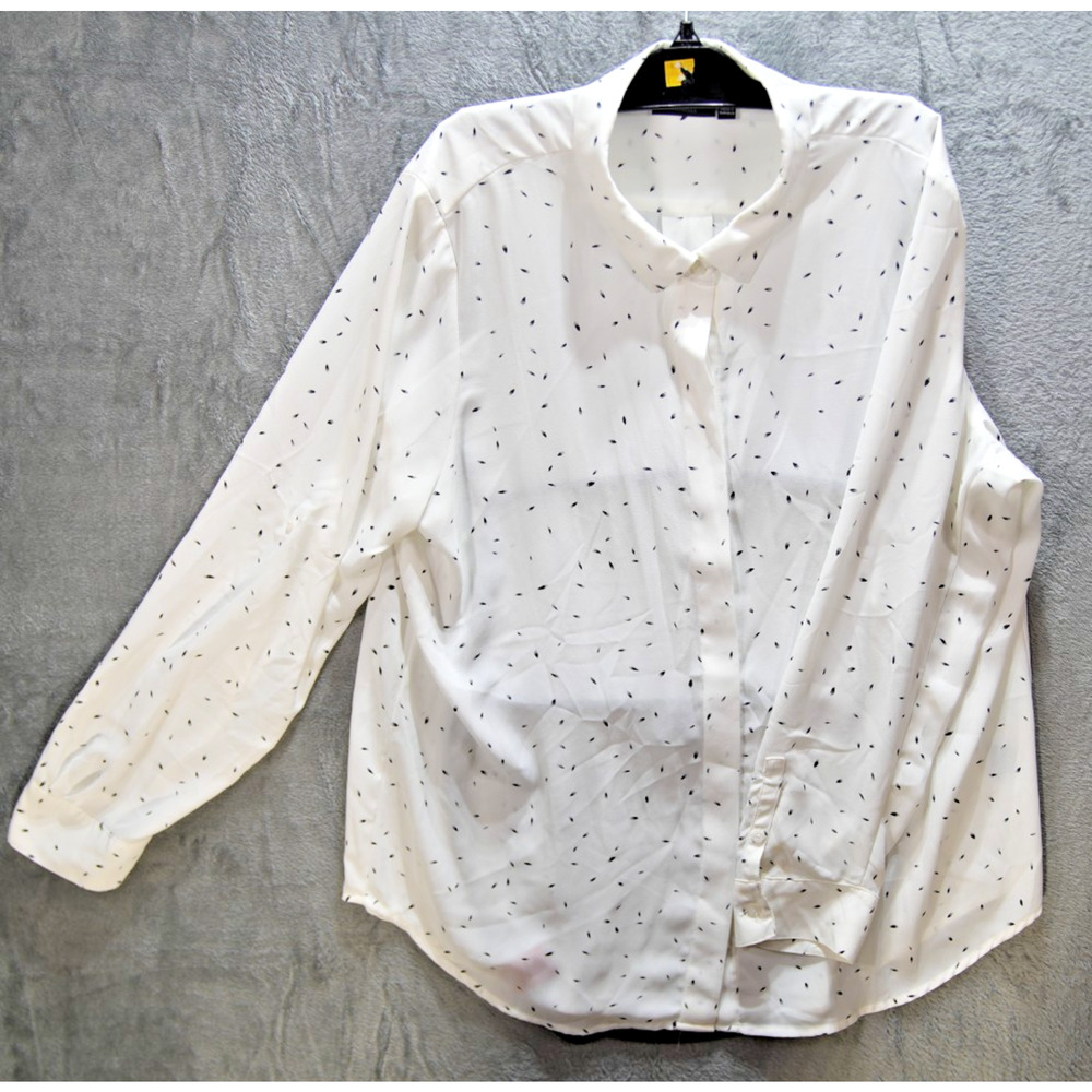 Apt. 9 Essentials White Black Dot Button-Up Blouse XL Long Sleeve‎ Office